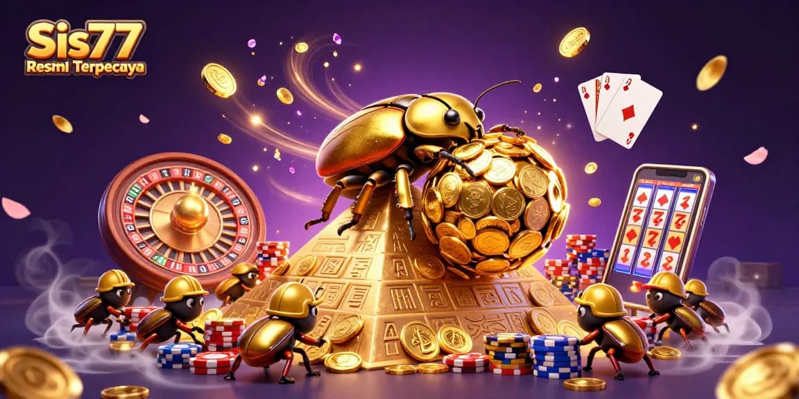 Taruhan slot mudah menang di Sis77 Resmi Terpercaya dengan gambar koin emas dan simbol kasino