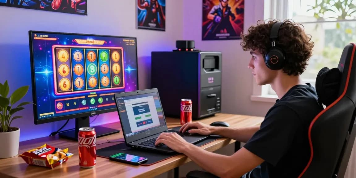 Exciting gaming moment with deposit tanpa minimal, showcasing colorful slot graphics and enthusiastic player