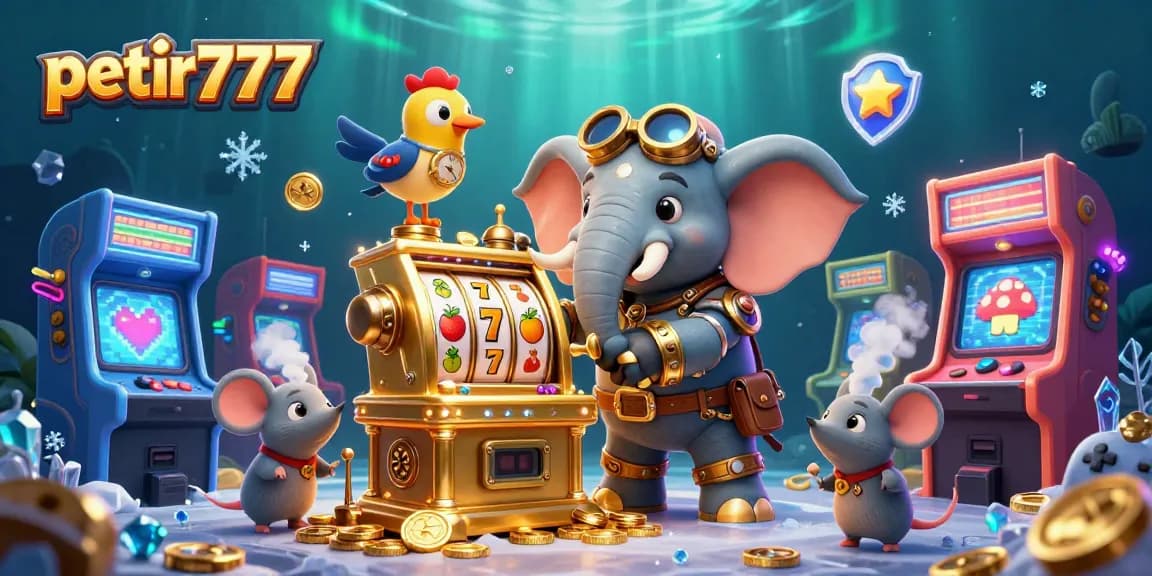 Engage in the excitement of petir777 with a steampunk elephant operating a golden slot machine.