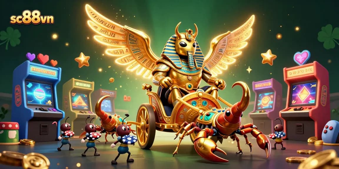Experience the thrilling adventure at sc88vn with a captivating casino-themed illustration featuring dynamic game elements.