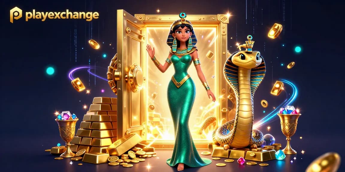 Place bets with playexchange in a vibrant 3D casino scene featuring dazzling treasures.