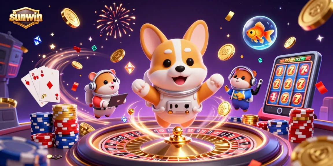 Join 'sunwin' in an exhilarating space casino adventure with floating poker chips and gold coins!