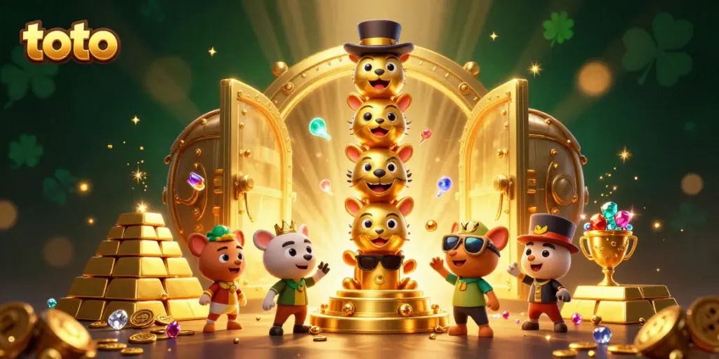 Experience the vibrant toto casino world with stunning treasures and lively characters in a golden spectacle.