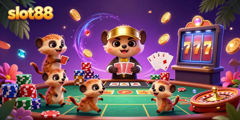 Melihat aksi slot88 di kasino animasi dengan meerkats dalam suasana penuh keceriaan.