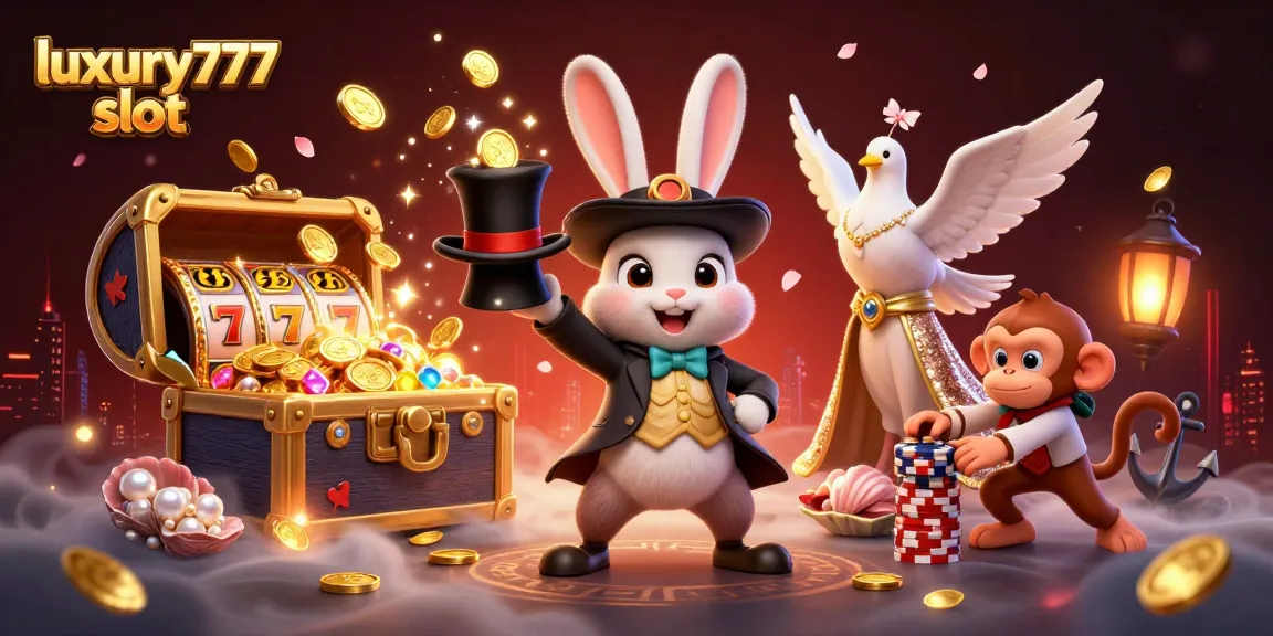 Menangkan pengalaman bermain di luxury777 slot dengan ilustrasi magis dari karakter kasino yang bersemangat.