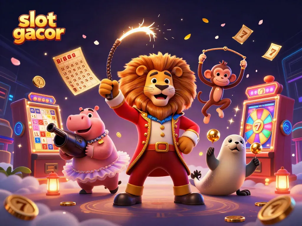 Experience excitement with slot gacor as cartoon characters engage in vibrant, bustling casino action.