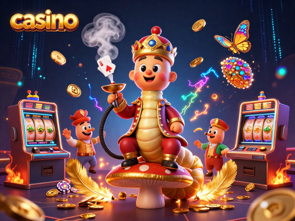 Engage in a vibrant casino scene featuring a caterpillar master blending unique elements from traditional gaming.