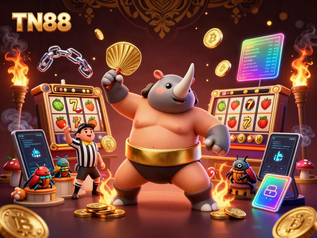 Experience thrilling action at TN88 as a rhinoceros beetle champion defeats opponents in a vibrant casino atmosphere.
