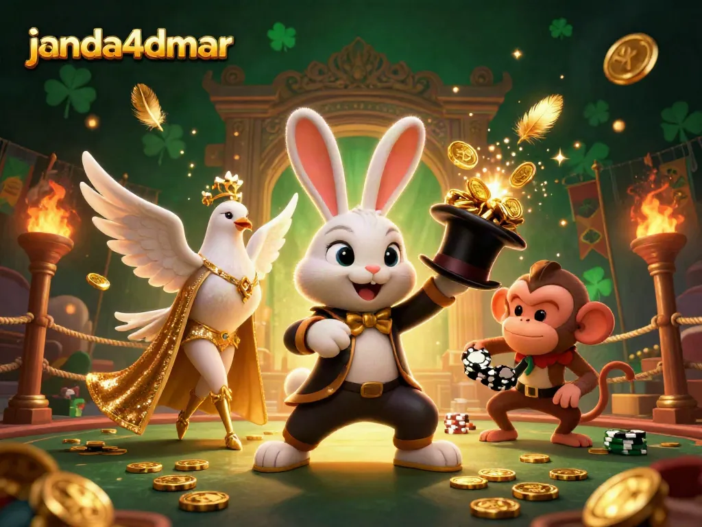 Menangkan koin emas di JANDA4D dengan penyihir, merpati glamor, dan monyet nakal.