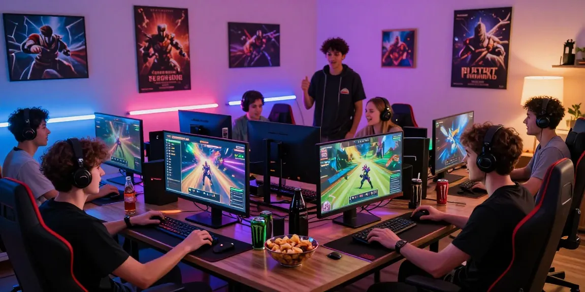 Exciting gaming setup featuring sunwin gameplay with enthusiastic friends celebrating in a vibrant atmosphere.