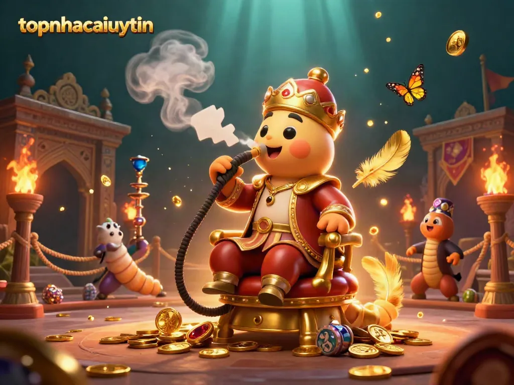 Experience topnhacaiuytin's vibrant casino realm with animated poker symbols and enchanting characters.