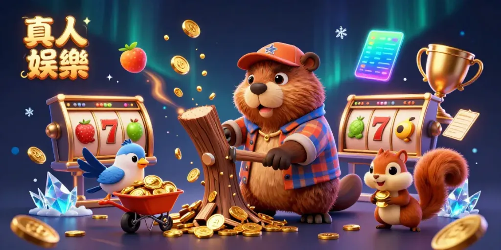 Experience immersive 真人娛樂 as a beaver and friends enjoy a gold coin rain while playing exciting slots.