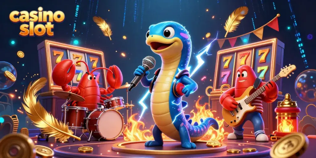 Experience the thrill of casino slots with a lively underwater DJ performance featuring unique characters and game elements.