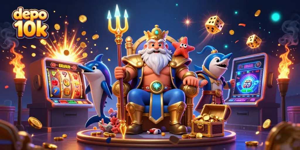 Rasakan keseruan bermain slot di depo 10k dengan karakter laut yang megah, jackpot coins, dan simbol bertuah bersinar.
