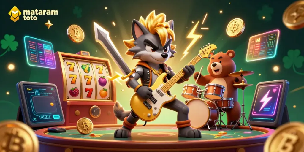 Engage in thrilling game action at mataram toto with electric characters and casino-themed visuals.