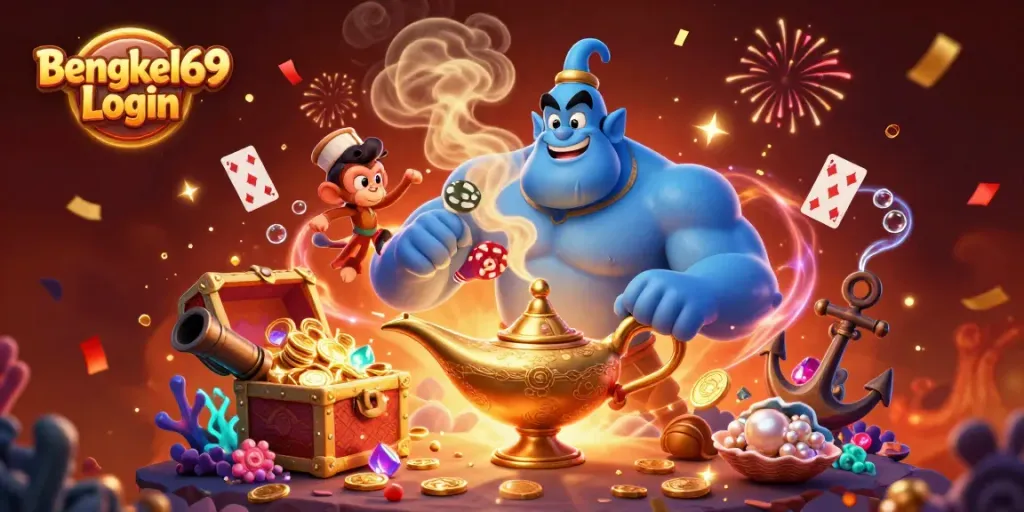 Experience exciting gameplay at Bengkel69 Login as a powerful genie emerges to celebrate wins.