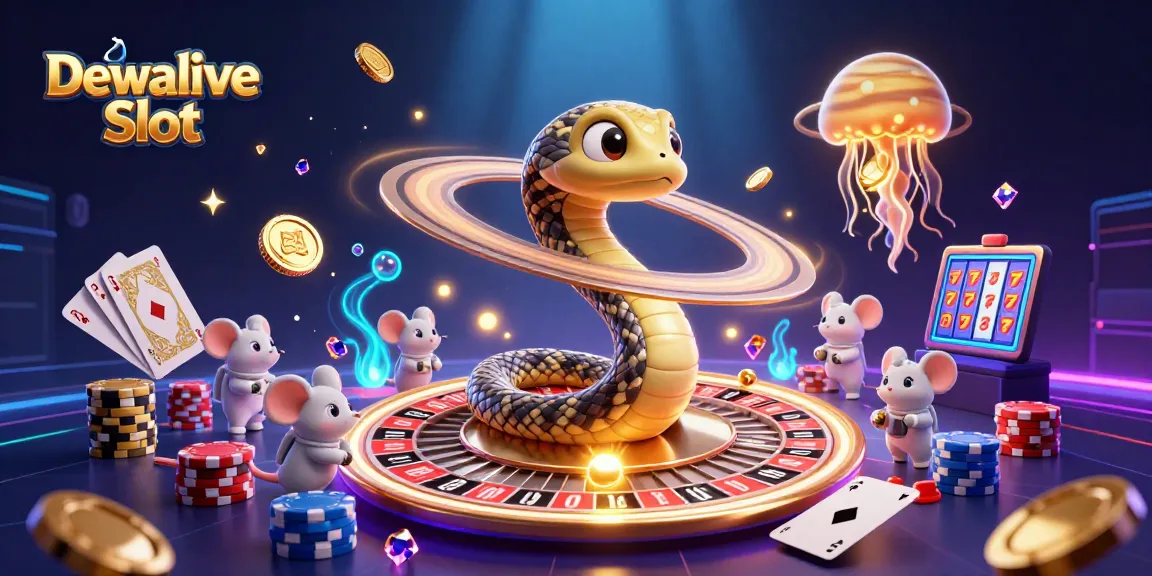 Dewalive Slot engaging players in a cosmic casino with animated roulette wheels and vibrant gaming elements.