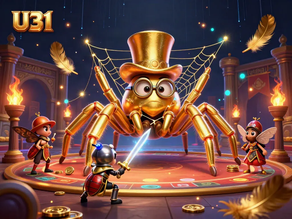 Engage in thrilling gaming at U31 with a golden tarantula and heroic beetle knight.