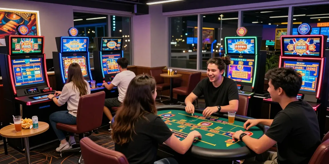 Players enjoying thrilling games on the benihtoto gambling platform, vibrant atmosphere with exciting colors.