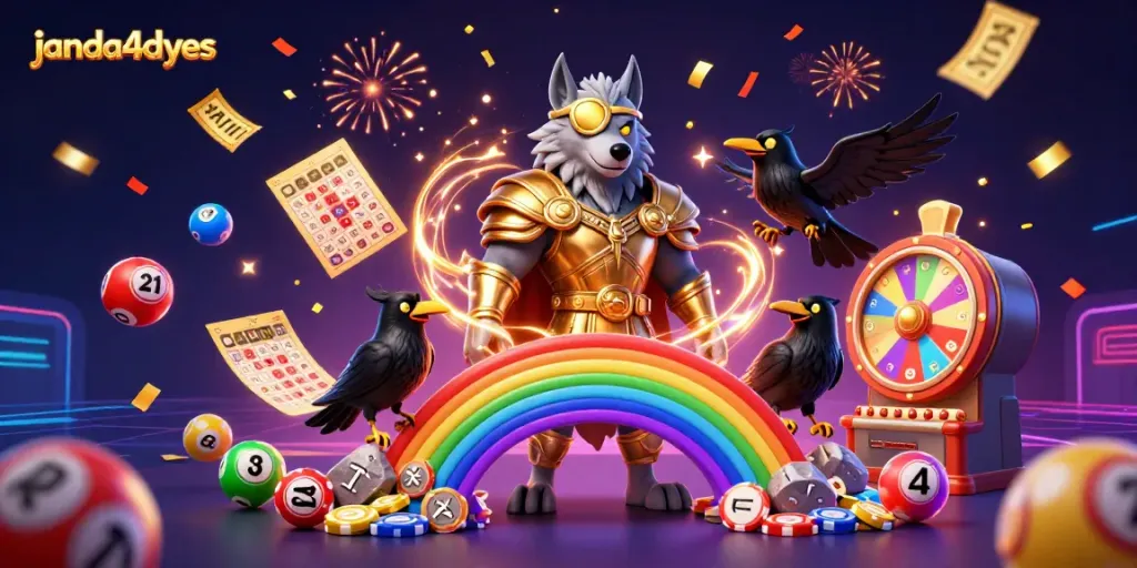 Menangkan lotere dengan janda4dyes dalam ilustrasi 3D yang menggambarkan Odin dan dua burung gagak.