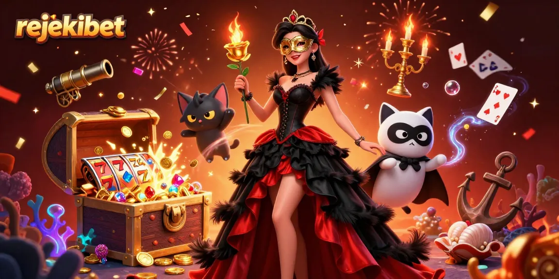 Win big with rejekibet slots, featuring a glamorous woman and dynamic gaming elements.