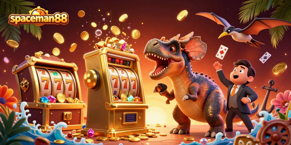 Spin and win with spaceman88 as a cartoon dinosaur brings jackpot coins to life.
