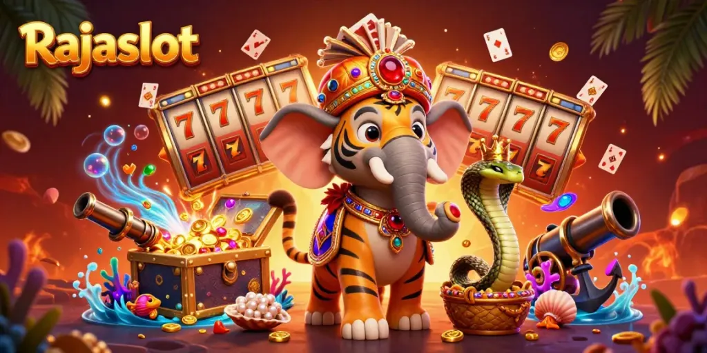 Rajaslot menghadirkan suasana slot yang mewah dengan harimau Maharaja dan gajah berhiaskan permata.
