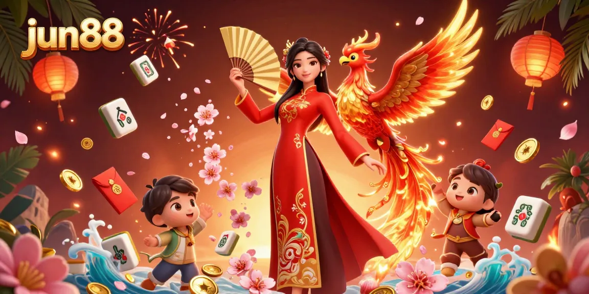 Experience thrilling gameplay at jun88 with colorful casino elements and feature a stunning Vietnamese woman.