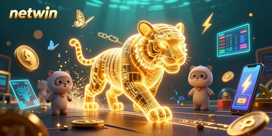 Engage with netwin’s vibrant digital casino where a golden tiger and holographic butterflies roam