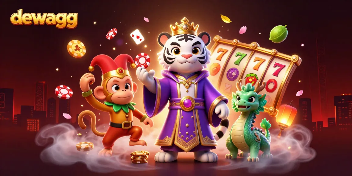 Engage in casino excitement with dewagg's vibrant illustration of a slot gaming scene full of lively elements.