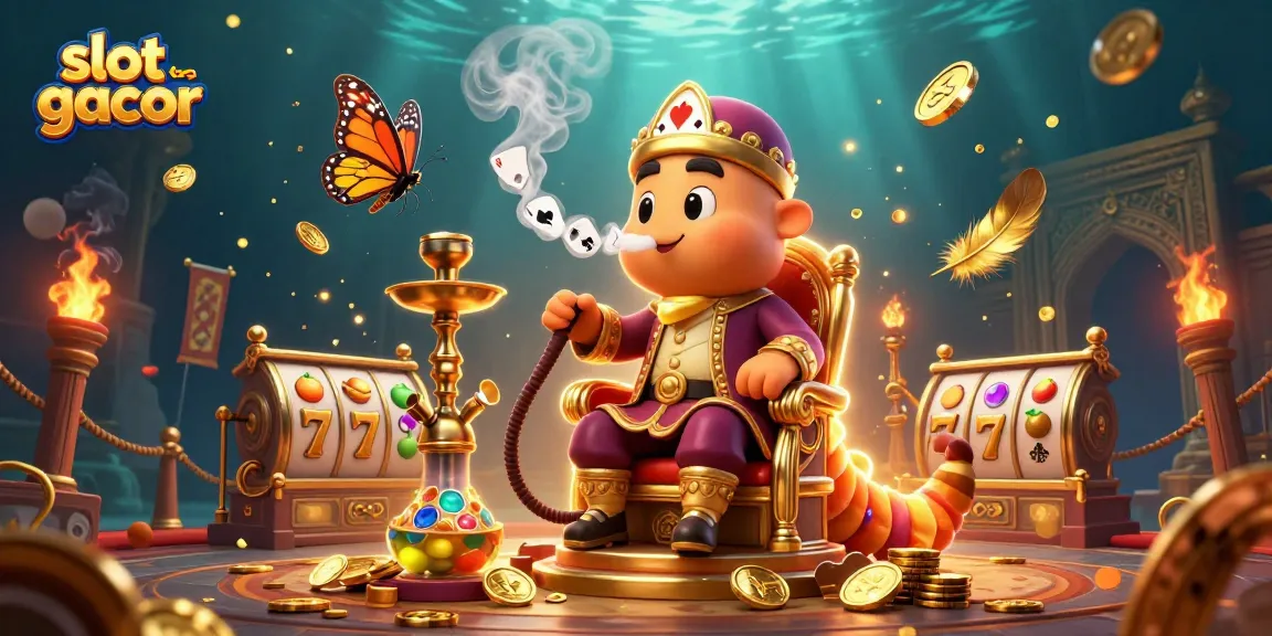 Engage with slot gacor as a caterpillar master spins golden jackpots amidst a colorful casino scene