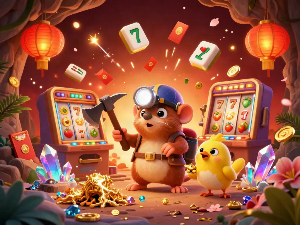 Experience the excitement of slot gacor in a vibrant casino scene with treasure hunters and winning symbols.