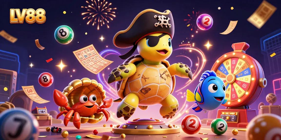 Experience the vibrant thrills of LV88 with a cartoon pirate turtle and treasures galore!