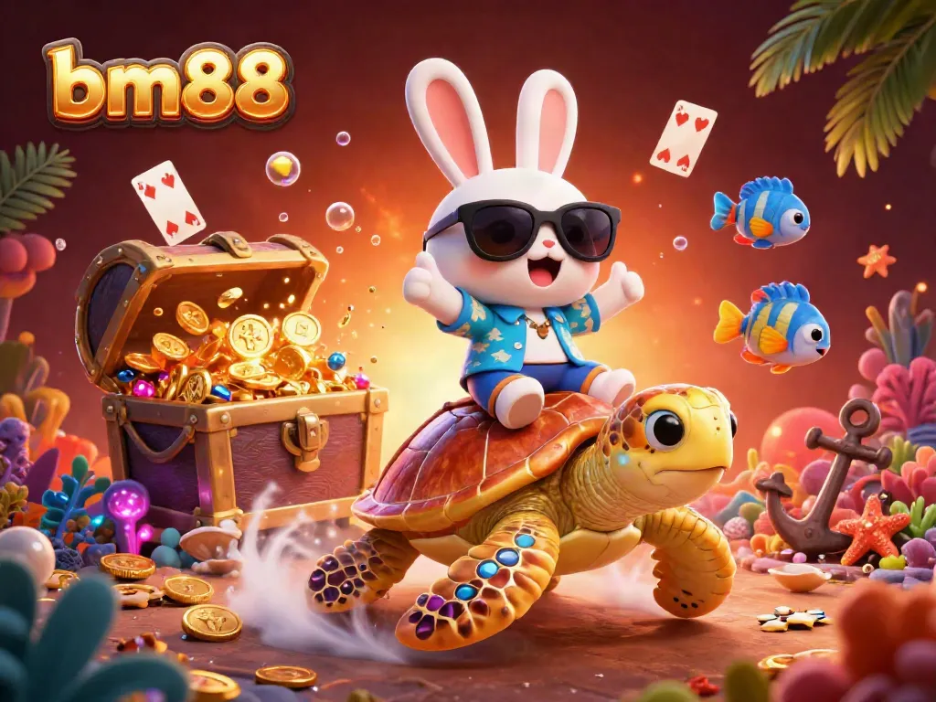 Experience thrilling gaming adventures at bm88 with an adorable lucky rabbit and a majestic sea turtle.