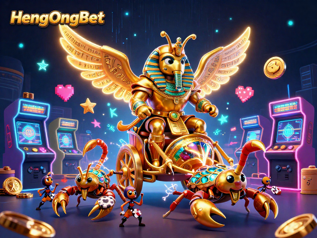 Engage in vibrant gaming adventures at HengOngBet with dynamic casino elements and colorful arcade machines.