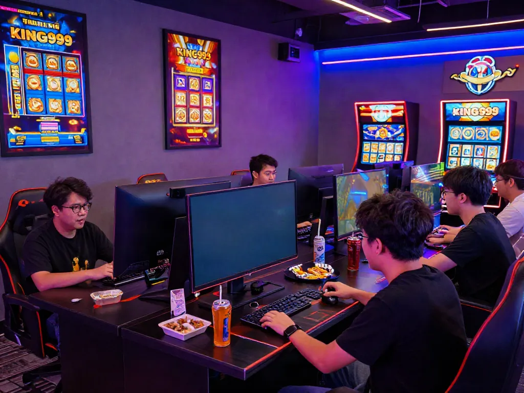 Players enjoying a thrilling gaming session with KING999 slot games in a stylish gaming room.