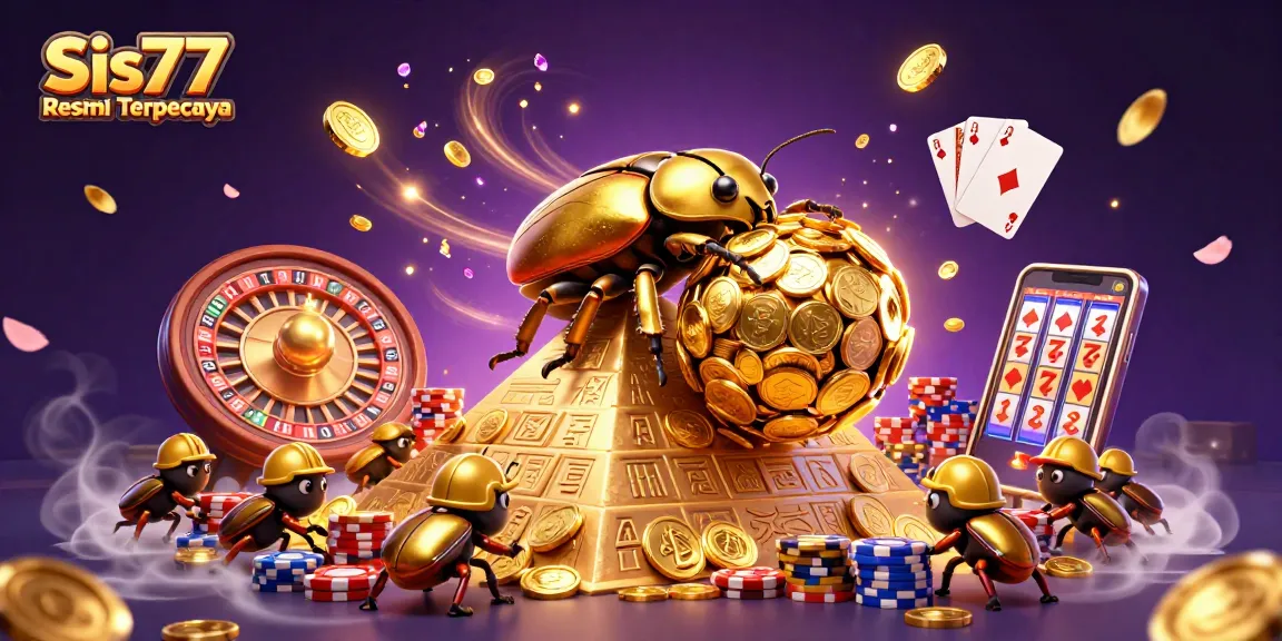 Taruhan slot mudah menang di Sis77 Resmi Terpercaya dengan gambar koin emas dan simbol kasino