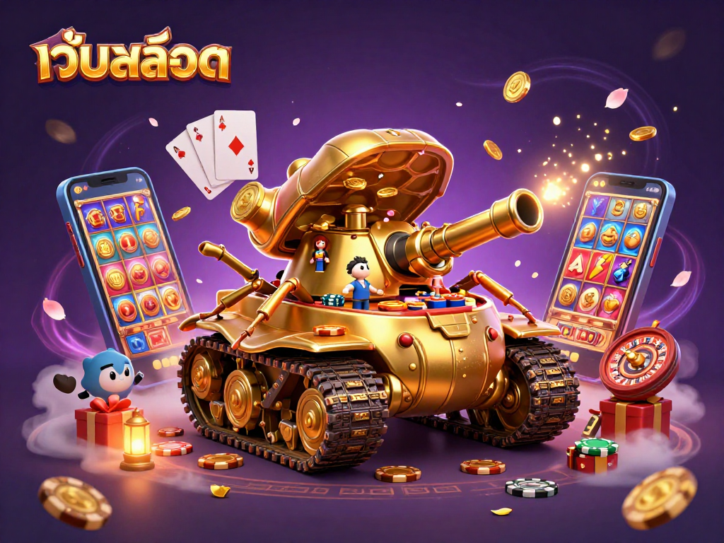 Win big at เว็บสล็อต with this dynamic illustration of a miniature casino in a golden beetle tank.
