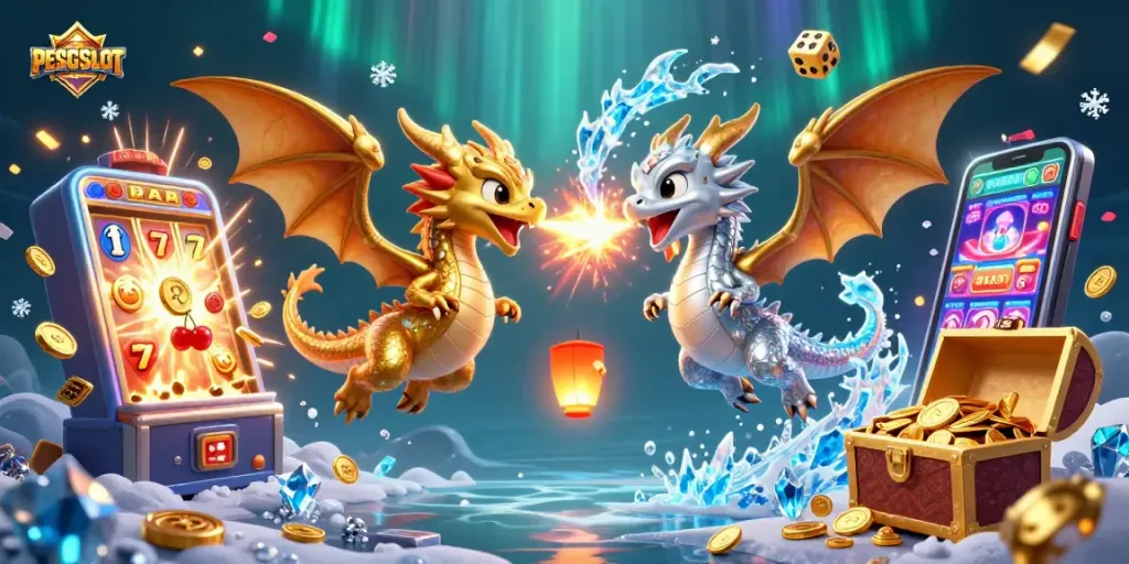 Mengungkap PESGSLOT dengan slot mesin jackpot yang meledak serta naga emas dan perak terbang bersama.