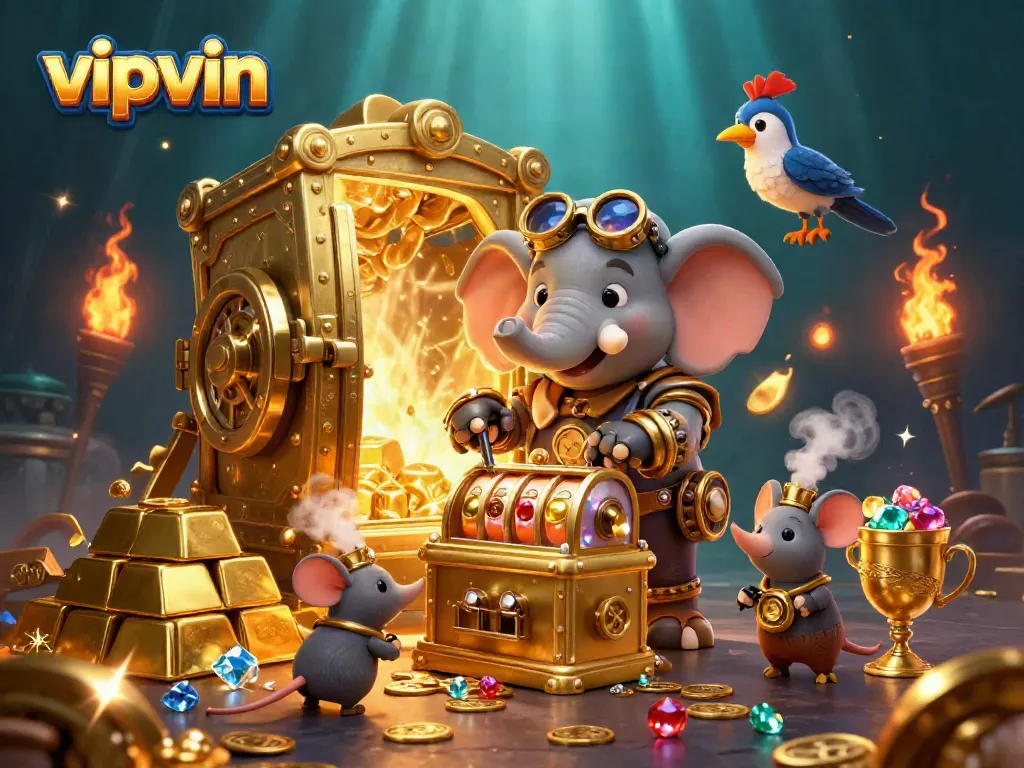 Spin the mythical slot machine with vipvin, featuring steampunk characters and golden treasures