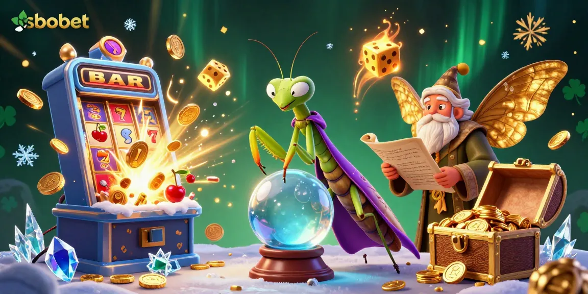 Engage in sbobet online betting with vibrant elements like slot machines and fortune tellers.