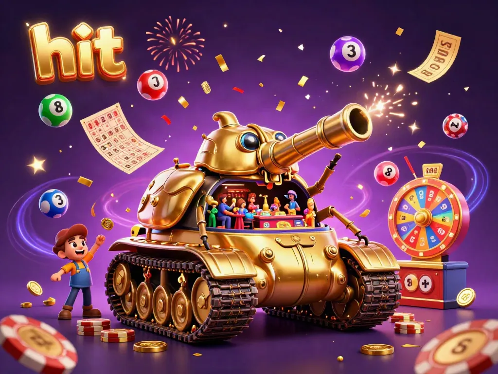 Engage with excitement at Hit with a 3D casino-inspired beetle tank shooting confetti and ticket prizes.