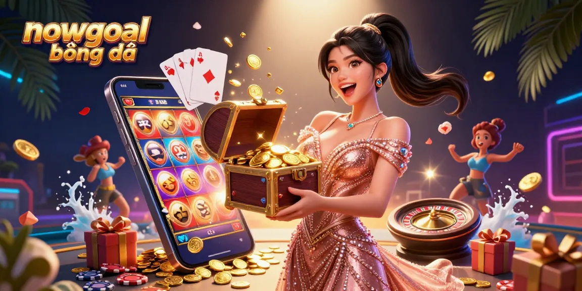 Win big with nowgoal bóng đá in this exciting casino-themed scene featuring treasure and games.