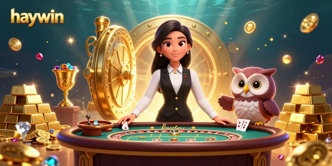 Enjoy thrilling gaming excitement at Haywin with a stylish baccarat dealer and vibrant treasures.