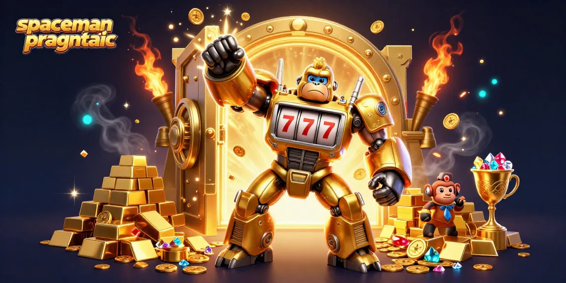 Engage with spaceman pragmatic for exciting slot gameplay featuring dynamic golden gorilla mech and treasure.