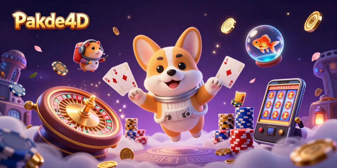Experience the excitement of Pakde4D in a vibrant space casino with floating poker chips and fun characters.