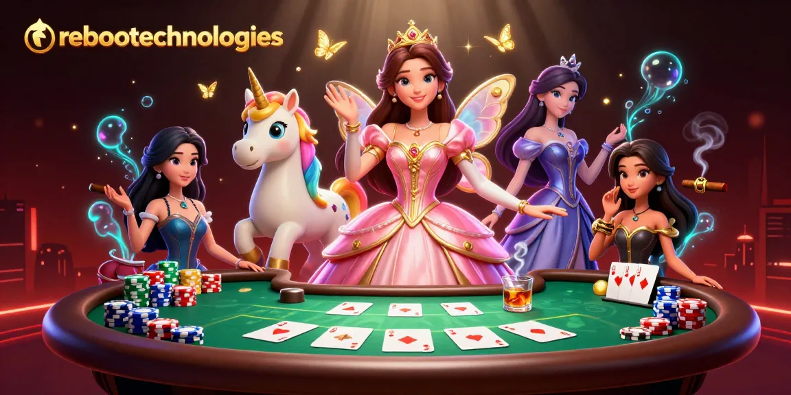 Engage in thrilling poker at reboottechnologies with colorful chips and an elegant woman featuring a golden unicorn.