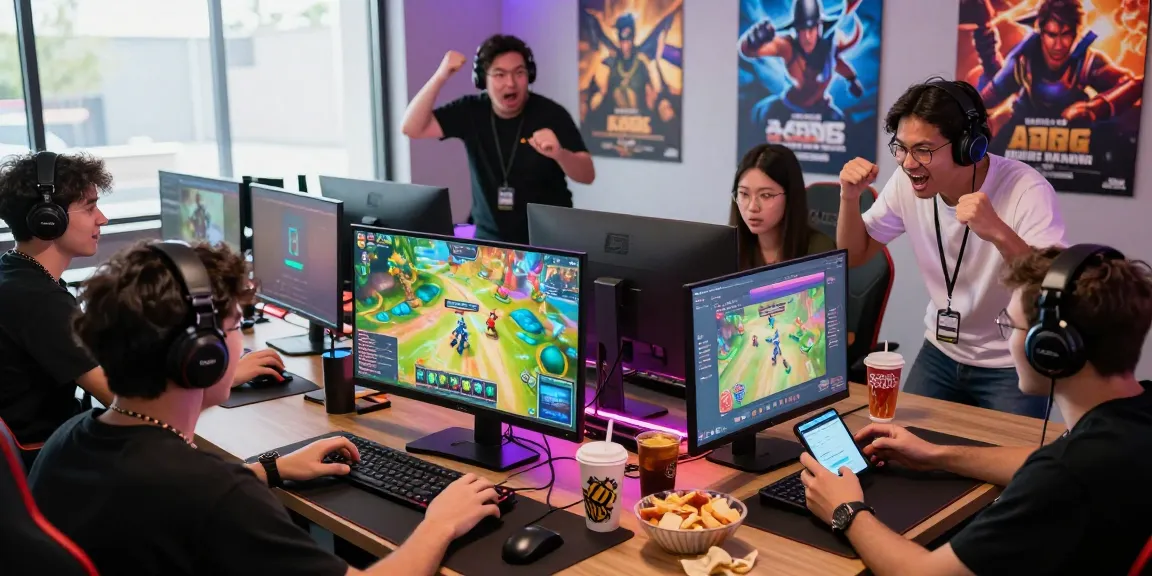 Friends enjoying the KO66 app in a vibrant gaming room, showcasing excitement and community.