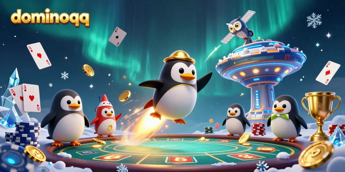 Engage with dominoqq as a golden penguin blasts through space, winning poker rewards.