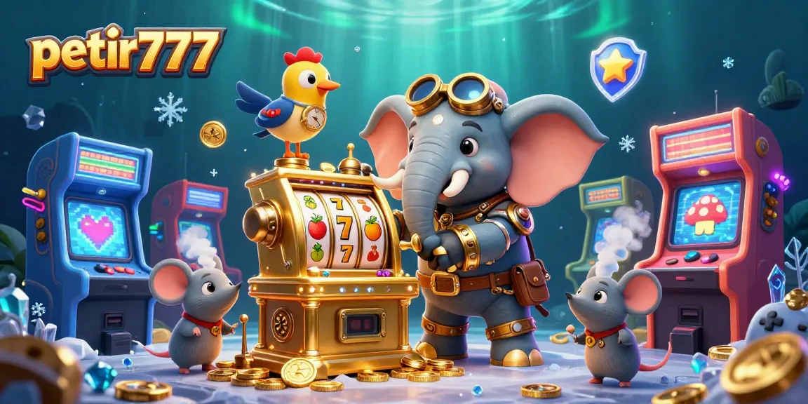 Engage in the excitement of petir777 with a steampunk elephant operating a golden slot machine.